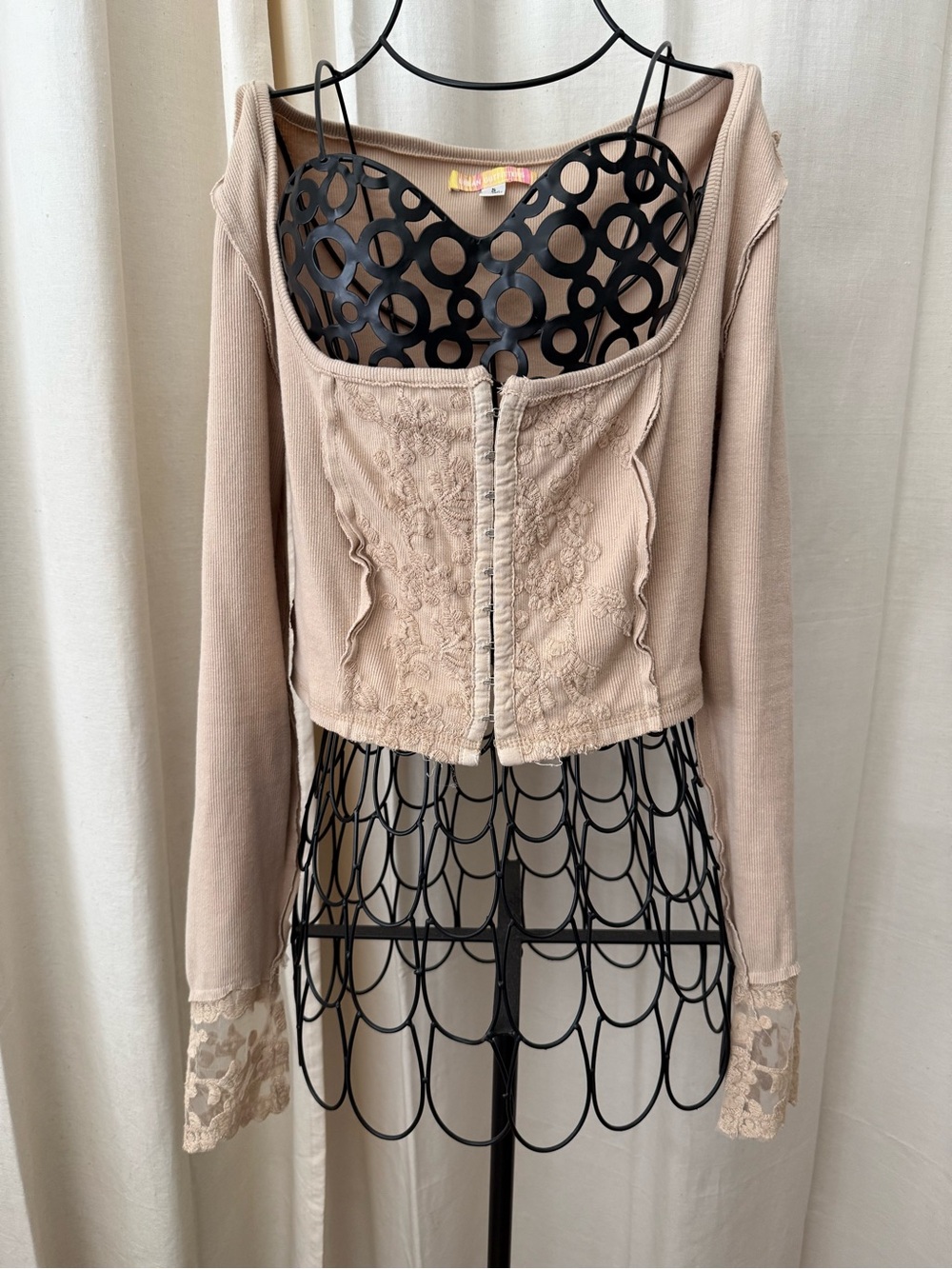 Urban Outfitters Taupe Lace-Trim Zip Front Cropped Cardigan